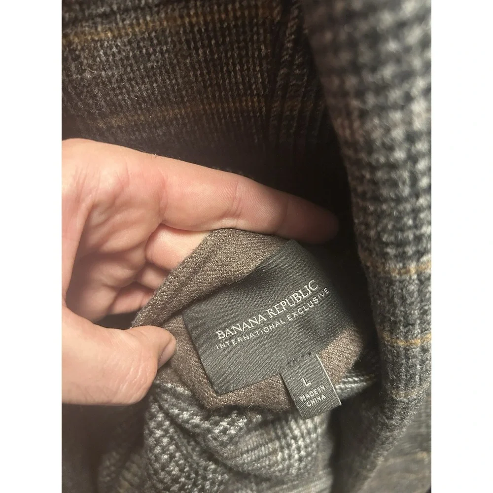 Banana Republic Overcoat Men's‎ Large Brown Wool Glen Plaid Houndstooth Unlined